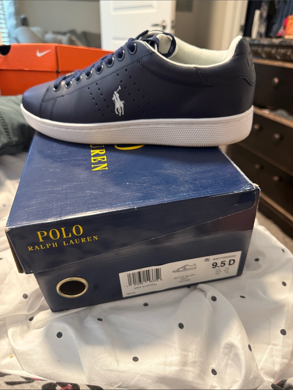 Polo by Ralph Lauren Navy Leather Low-Top Sneaker with White Sole